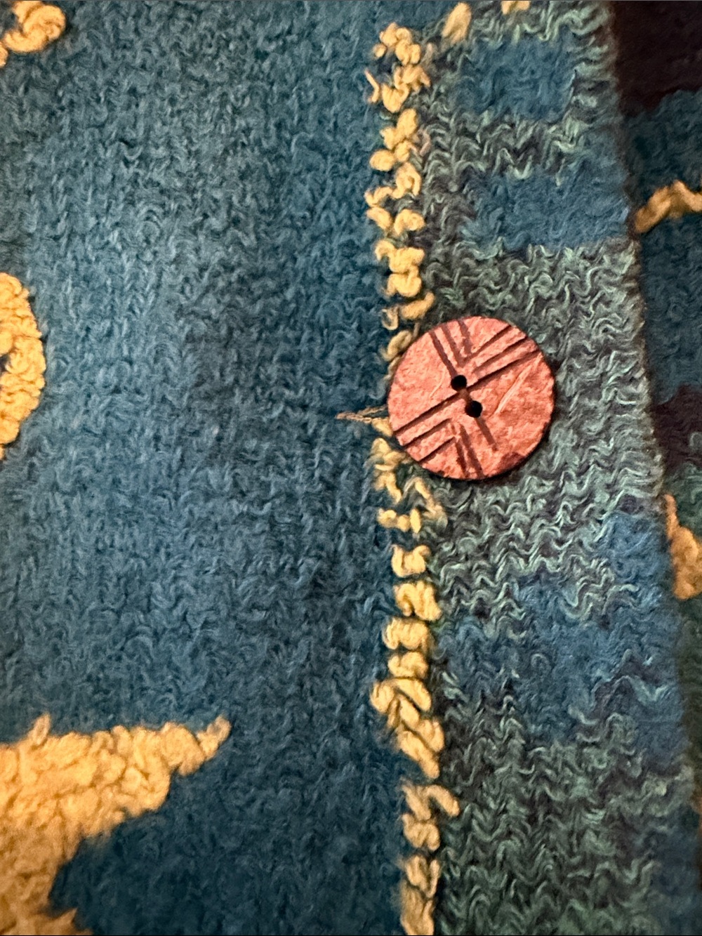 Vintage Wraps by Canvasbacks Artsy Abstract Vest Teal Green Boho Art to Wear - Picture 3 of 4